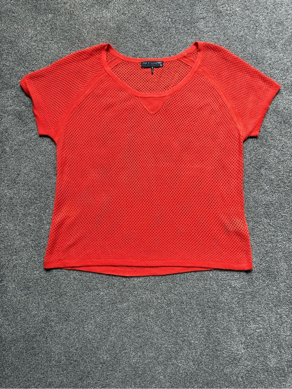 rag & bone Red Short-Sleeve Mesh Knit Tee